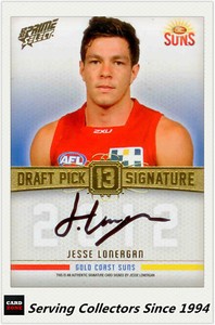 2013 Select AFL Prime Draft Pick Signature Card DPS12 Jesse Lonergan(Gold Coast)