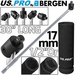 BERGEN BREAKER BAR 17mm 1/2" Dr Deep Impact Socket 30" Long Strong Arm Power Bar - Picture 1 of 10