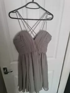Pleated Grey Floaty Chiffon Cross strap style prom formal wedding guest size 10 - Picture 1 of 3