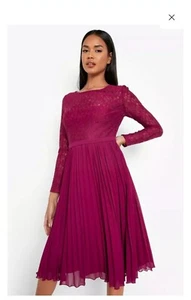 Occasion Berry Pleated Lace Dress Size 12 - Picture 1 of 3