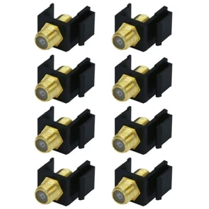 8x F-Type Female to Female Coax Coaxial Cable Keystone Jack Snap-in Insert Black - Picture 1 of 2