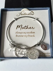 Footnotes Mother Silver Plated Charm Bracelet Hearts Rhinestones - Picture 1 of 7