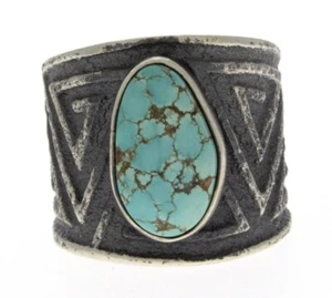 8.5 - Natural #8 Turquoise Ring By Navajo Artist Aaron Anderson - Picture 1 of 5
