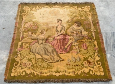 Vintage Tapestry, Pictorial French Tapestry Stunning Tapestry Home Decor 4x4ft - Image 1 of 4