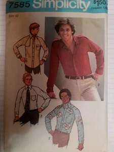 Shirt Western Rodeo Disco Simplicity Sewing Pattern 7585 Mens 40 Cut VTG 70's - Picture 1 of 5