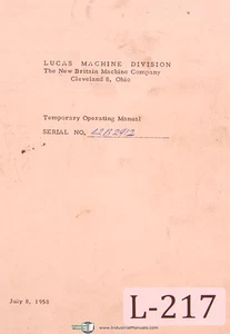 Lucas New Britain Temporary Horiz. Boring Machine Owner Operator Manual 1958 - Picture 1 of 1