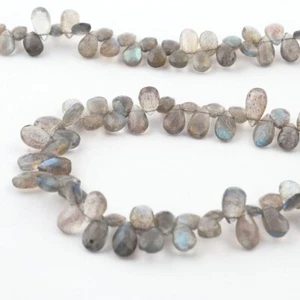 1 Strand Labradorite Pear Briolettes, Faceted Gemstone Pear Drop beads 9mm 8 inc - Picture 1 of 3