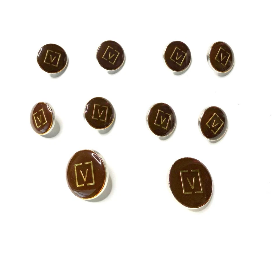 (10) VALENTINO V Logo Brown Gold Buttons Replacement Suit Jacket Coat Cuff Shirt - Image 1 of 4