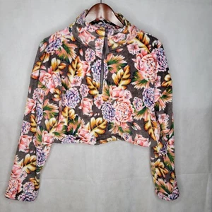 Urban Outfitters Angela Cropped Fleece Bright Colorful Floral Mock Neck Small - Picture 1 of 17