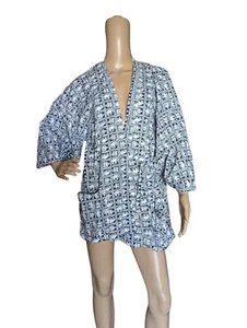 Vintage 60s Artist Painter Wrap Smock Coat Top Cotton Elephant Print & Pockets - Picture 1 of 10