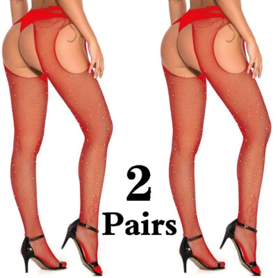 2 pares de meias femininas elásticas sexy strass rede meia-calça Cozy Feel  - Imagem 1 de 4