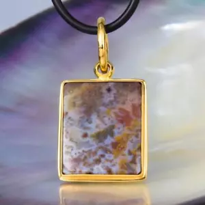 Anhänger Feder Achat Cabochon & Vermeil 18K Vergoldet an Sterling Silber 5.91 G - Bild 1 von 13