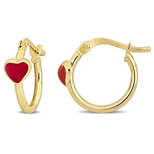 Amour 14k Yellow Gold 15mm Red Enamel Heart Hoop Earrings - Picture 1 of 5