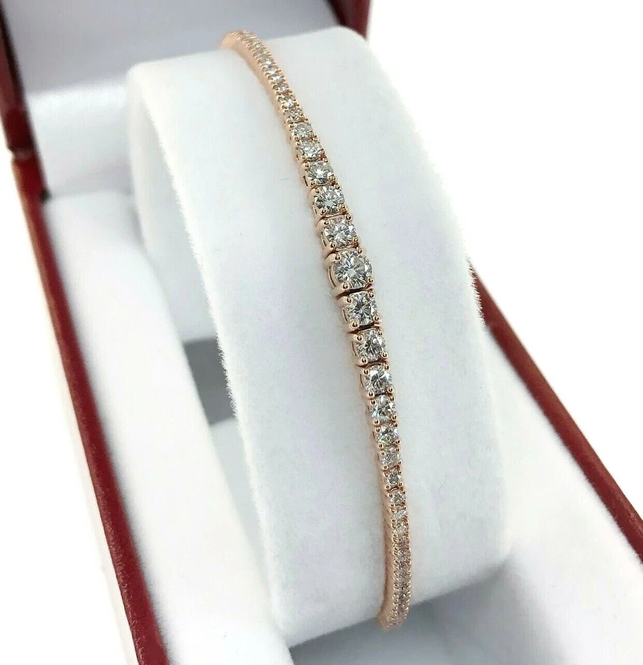 Brazalete Brazalete Flexible Suave Diamante Redondo Graduado 1.14 Quilates Oro Rosa 14K  Foto 1 de 4