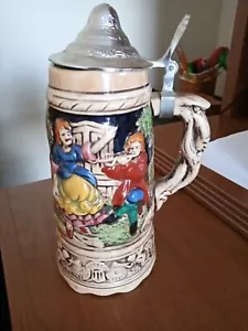German Musical Box Beer Stein, 0.5 Liter, Sankyo Japan, Pewter Lid, Ceramic - Picture 1 of 5
