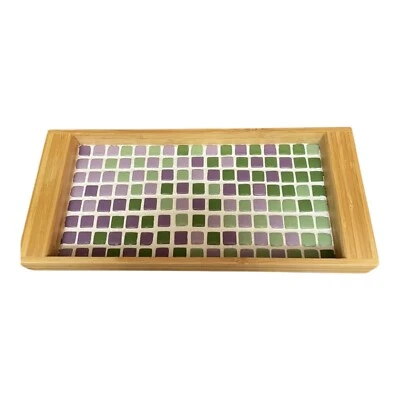 Bandeja de azulejos de mosaico soporte de toallas en bambú para toallas de papel de baño verde púrpura Foto 1 de 4