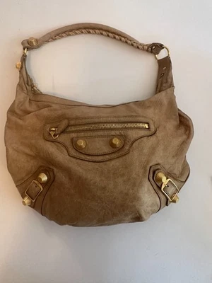 Balenciaga Big City Hobo Day Bag Tan Lambskin Brushed Gold Hardware Authentic - Image 1 of 4
