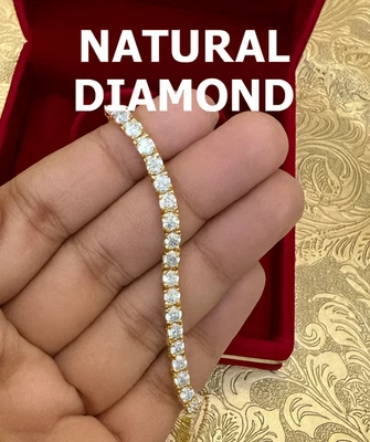 5.9Ct Round Cut GH/VS-SI Natural Diamond 14K Yellow Gold Wedding Tennis Bracelet - Image 1 of 4