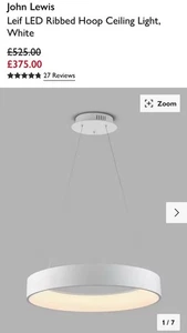 John Lewis Modern Ribbed Hoop Hanging Light Leif LED Light Ceiling Mount White - Picture 1 of 14