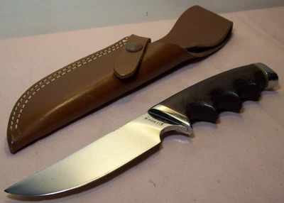 Años 70~GERBER 475~SIN USAR~CUCHILLO DE CAZA Y LUCHA RANURA DE DEDO DE ÉBANO con FUNDA~ Foto 1 de 4