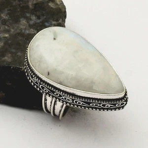 Rainbow Moonstone Gemstone Antique Design Ring Jewelry US Size-9.25 AR 59596 - Foto 1 di 1