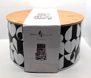Beau & Elliot 3 latas de almacenamiento de anidación contenedor de metal blanco negro tapa de bambú nuevas - Imagen 1 de 19