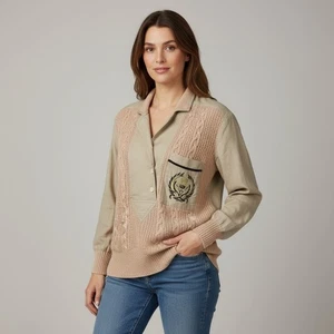 Vintage Sideffects braun Wappen Strickpullover Damen Größe Small 100 % Baumwolle - Bild 1 von 7