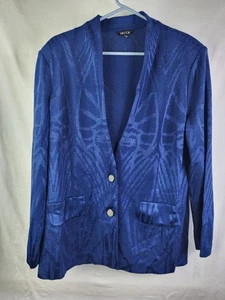 Chaqueta Misook Tonal Tejida Jacquard Modificada Cuello Mandarín Chaqueta Azul - Imagen 1 de 9