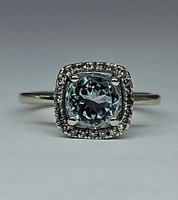 Anillo Effy oro blanco 14K aguamarina y halo de diamantes talla 3,25 1,9 g Foto 1 de 4