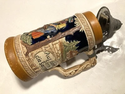 Cerveza alemana Stein vintage con tapa de peltre, principios de los años 50, hecha en Alemania Foto 1 de 4