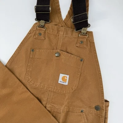 Carhartt Youth Duck Bib Overalls Insulated Double Knee Brown Tan RN 13706 SZ 10 - Image 1 of 4