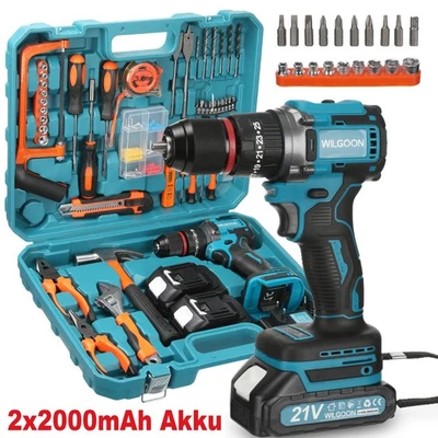 WILGOON Akkuschrauber Set, Akkubohrer mit 120PCS Werkzeugkoffer mit 2x2000mAh Akku 45Nm