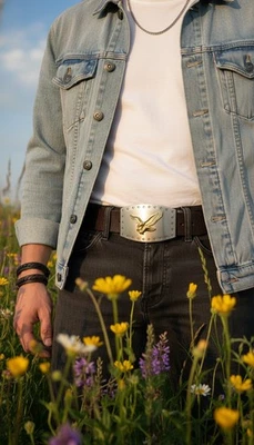 Fibbia In Metallo Argento Quadrata Con Aquila D'Oro Volante Americana - Immagine 1 di 4