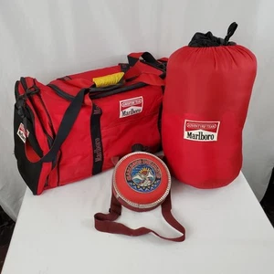 Marlboro Bundle Lot Sleeping Bag Duffle Bag Red Canteen Promotional 90s Tobacco - Picture 1 of 17