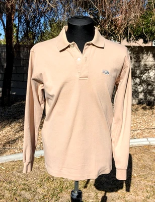 1980-е винтажные крокодила мужской бежевый L/S поло 100% хлопок пуловер рубашка б/у в отличном состоянии - Изображение 1 из 4