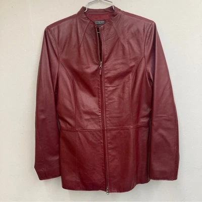 VTG Red Leather Jacket Moto Biker Full Zip Small Classiques Entier - Image 1 of 4