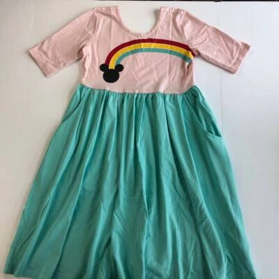 Vestido Niñas Hanna Andersson Disney Talla 12 Mickey Mouse Arco Iris Rosa Azul Usado en Excelente Condición Foto 1 de 4