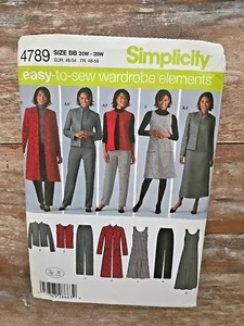 Simplicity modello cucito 4789 Misses Easy Elements gilet giacca pantaloni 20W-28W UC - Foto 1 di 2