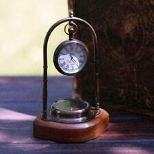 Nautical Antique Desk Clock Maritime Brass With Compass Home Décor Watch Gift