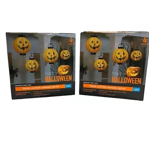 Happy Halloween Pumpkin Paper Lantern Led Light Hanging Decor Indoor Set Of 8 - Picture 1 of 6