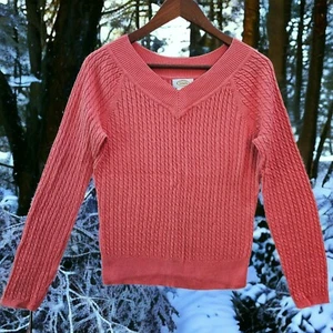 Talbots Pullover Sweater Jumper Womens Size S Coral Pink Cable Knit 100% Cotton - Picture 1 of 8