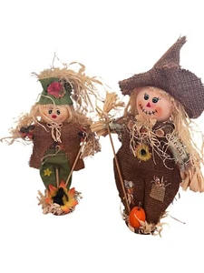 Scarecrow Table Top Decor Pumpkin Fall Thanksgiving Halloween Figures Set Of Two - Picture 1 of 13