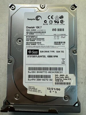 SUN 390-0275-02 ST373207LSUN72G 72GB 10.0K RPM Ultra-320 SCSI Hot-Pluggable80Pin - Image 1 of 4