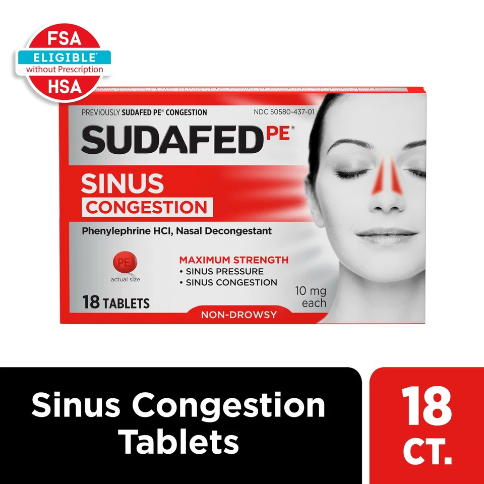 Sudafed PE Descongestionante Sinusal Máxima Fuerza No Somnolencia, 18 Ct Foto 1 de 1