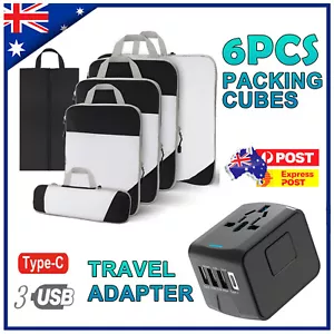 6Pcs Packing Cubes & International Universal Travel Adapter With 3 USB+ Type AUS - Picture 1 of 17