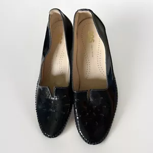 SAS Sonyo Patent Leather Slip On Shoes 9.5 MCut Out Kitten Heel Black NWOB - Picture 1 of 9