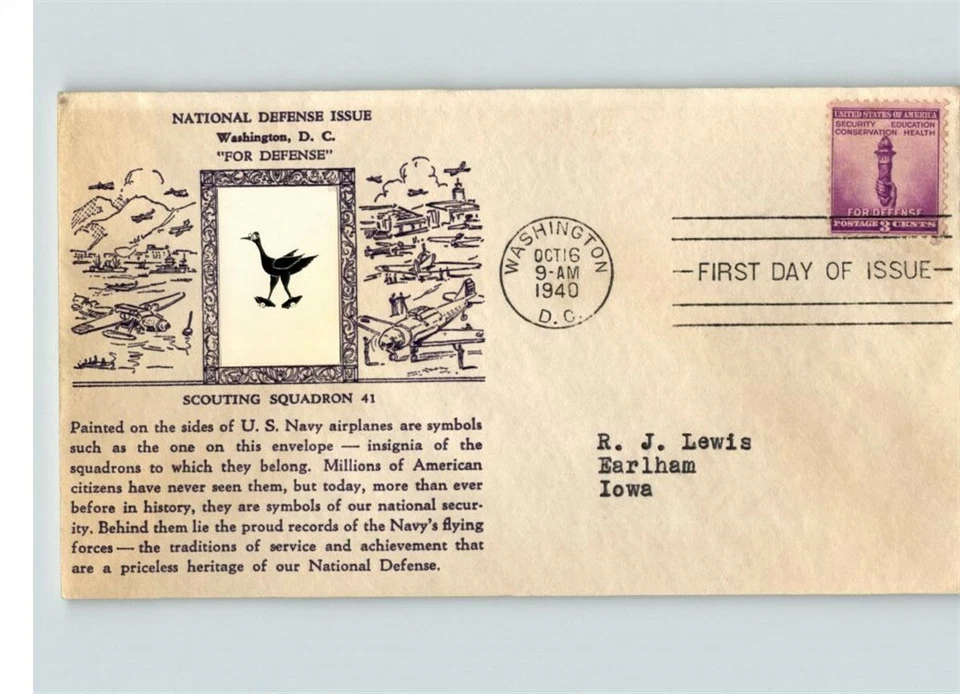 National Defense, CROSBY photo Scouting Squadron 41, 1940 First Day of Issue - Image 1 of 1