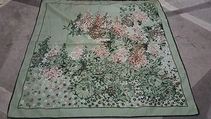 Foulard Vintage Écharpe Femme 76x76 Texture 100% Polyester Vert Flower - Picture 1 of 1