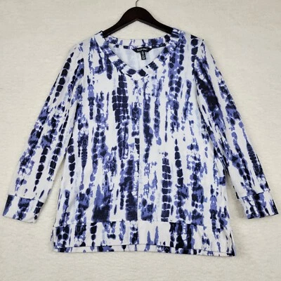 Ellen Tracy Shirt Womens Small Blue Tie Dye Long Sleeve V Neck Pullover - Image 1 of 4