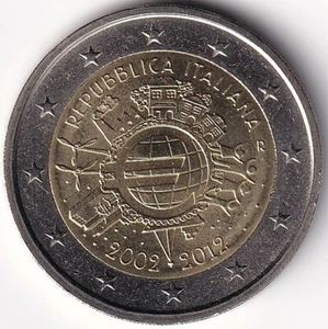 2 Euro Gedenkmünze Italien - 2012 - "10 Jahre Euro Bargeld" - Picture 1 of 2